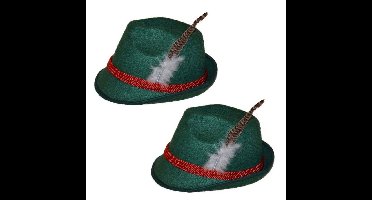 Funny Fashion set van 2x stuks bayern Oktoberfest feesthoedjes groen met veertje