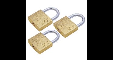 Hangslot met 2 sleutels - 3x - 20 mm - messing - kofferslot