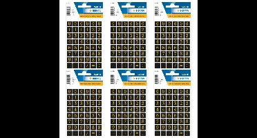 Herma Stickervel nummers - cijfers / getallen - 0 t/m 9 - 12x vellen - zwart / goud - 13 mm
