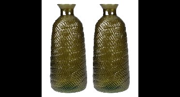 H&S Collection Bloemenvaas Livorno - 2x - Gerecycled glas - donkergroen transparant - D13 x H31 cm