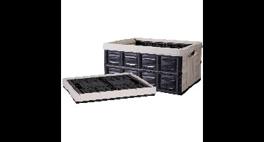Inklapbare boodschappenkrat - 2x - opbergkrat - zwart/beige - 53 x 40 x 26 cm - vouwkrat - 45 liter