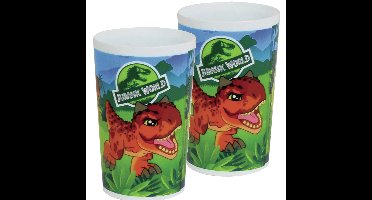 Jurassic World dinosaurus - 2x - drinkbeker - kunststof - 220 ml - onbreekbaar