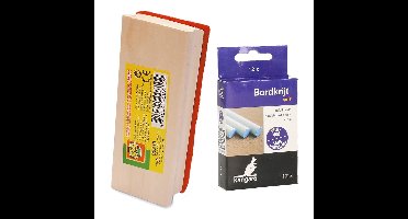 Kangaro krijtbord wisser van 12 cm - hout - Met 12x witte krijtjes - schoolbord beschrijven