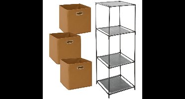 Kastmandjes/opberg mandjes - bruin - 3x stuks van 29 Liter - In rekje van 34 x 98 cm