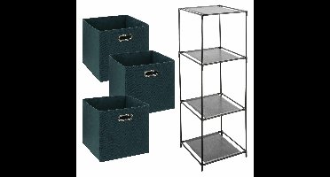 Kastmandjes/opberg mandjes - emerald groen - 3x stuks van 29 Liter - In rekje van 34 x 98 cm