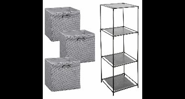 Kastmandjes/opberg mandjes - lichtgrijs - 3x stuks van 29 Liter - In rekje van 34 x 98 cm