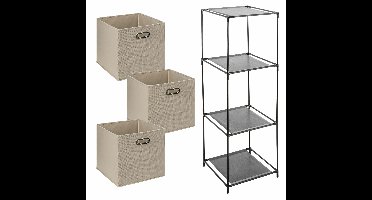 Kastmandjes/opberg mandjes - taupe - 3x stuks van 29 Liter - In rekje van 34 x 98 cm