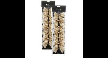 Kerst ornamenten strikken - 12x st - champagne - 10 x 12 cm - kerstboomstrikjes - kerstversiering
