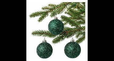 Kerstballen - 12x st - donkergroen - glitters - D6 cm - kunststof - kerstversiering