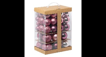 Kerstballen - 60x st - 4, 6, 7 en 8 cm - roze - kunststof - kerstballenpakket