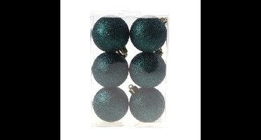 Kerstballen - 6x st - petrol blauw/groen - glitters - D6 cm - kunststof - kerstversiering