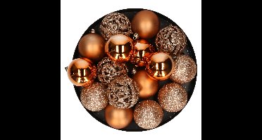 Kerstballen - koper - 16x stuks - 6 cm - kunststof - mix