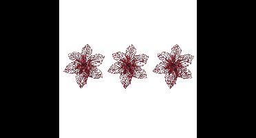 Kerstboomversiering Kerstster - 6x - 17 cm - rood glitter - op clip