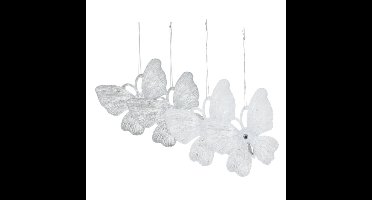 Kersthangers vlinders - 4x st - transparant en wit - 15 cm - kunststof