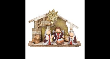 Kerststal voor kinderen - met beeldjes en verlichting - 23 x 8,5 x 16 cm - kinderkamer