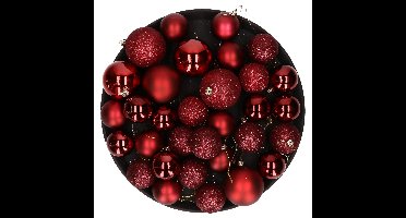 Kerstversiering set kerstballen donkerrood 6 - 8 - 10 cm - pakket van 40x stuks