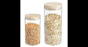 Keuken voorraad bussen - potten - glas/hout - set 8x stuks - voedsel - 1300 ml en 1300 ml