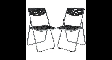 Klapstoel voor buiten/binnen - 2x - zwart - 48 x 82 cm - stevig kunststof - Bijzet stoelen - Vouwsto