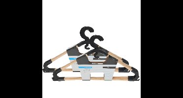Kledinghangers met broekstang - 6x - hout - zwart - 43 x 20 cm