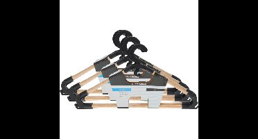 Kledinghangers met broekstang - 9x - hout - zwart - 43 x 20 cm