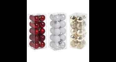Kleine kunststof kerstversiering 60x stuks set en 3 cm kerstballen in het rood-goud-wit