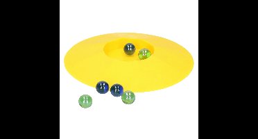 Knikkerpot van kunststof - 17 cm - geel - met knikkers - voor binnen en buiten