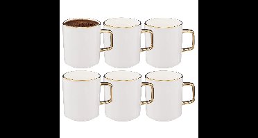 Koffiemokken Athena - 6x stuks - Keramiek - wit/goud - 350 ml - 8 x 9 cm