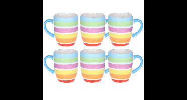 Koffiemokken Curacao - 6x stuks - Keramiek - multi kleuren - 300 ml - 8 x 11 cm - blauw