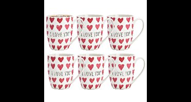 Koffiemokken MR Lover Lover - 8x stuks - Keramiek - wit/rood - 300 ml - 8 x 11 cm