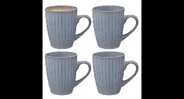 Koffiemokken Rome - 4x stuks - Keramiek - blauw - 380 ml - 9 x 11 cm - old stone look