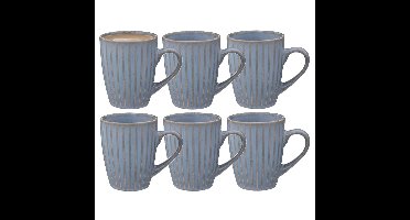 Koffiemokken Rome - 6x stuks - Keramiek - blauw - 380 ml - 9 x 11 cm - old stone look