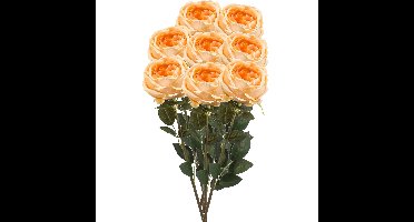 Kunstbloemen boeket roos Joelle - 8x - pastel oranje - 65 cm - decoratie bloemen