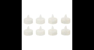 LED theelichtjes/waxinelichtjes - 8x stuks - wit - glitter en glans