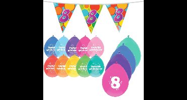 Leeftijd verjaardag thema 8 jaar pakket ballonnen/vlaggetjes