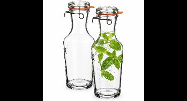 Luigi Bormioli glazen water karaff van 1 Liter - 2x - Sapkan/waterkan/schenkkan - Weckflessen