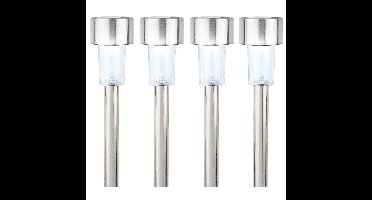 Lumineo Buiten/tuin Led prikstpot - 4x - RVS - zilver - solar verlichting - 24 cm