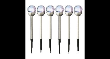 Lumineo Prikspotjes - 6x stuks - bollen - LED - RVS - solar verlichting - colour changing - 24 cm