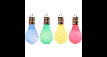 Lumineo Solar tuin feestlampjes - 4x - kleurenmix - LED - blauw/groen/geel/rood - lampen - 14 cm