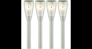 Lumineo Solar tuinlamp - 8x - prikspot - zilver - op zonne-energie - 32 cm - tuinverlichting