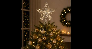 Lumineo Verlichte kerst piek - ster vorm - zilver - micro led lampjes - warm wit - H30 - pieken