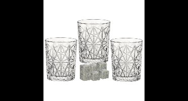 Luxe whiskyglazen set 6x stuks 390 ml met 9x whisky ijsblokstenen