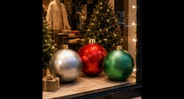 Mega grote kerstballen - 3x st - opblaasbaar - rood - groen - zilver - D45 cm
