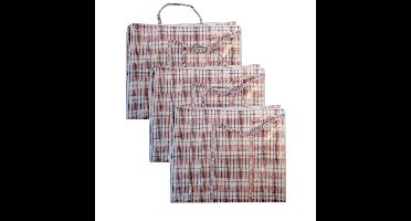 Mega grote XXL boodschappentas / dekentas - Set van 3x stuks - rood geruit - 65 x 30 cm - kunststof