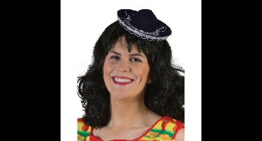 Mexicaanse mini Sombrero hoedje op diadeem - carnaval/verkleed accessoires - zwart - stro