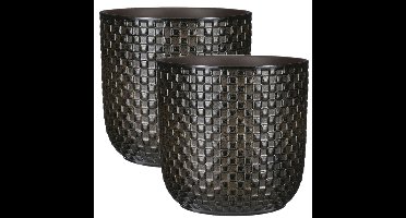 Mica Decorations - 2x - Plantenpot - Keramiek zwart - 21,5 x 20,5 cm
