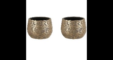 Mica Decorations Bloempot - 2x - goudkleurig - keramiek - 16 x 13 cm