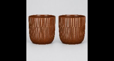 Mica Decorations Plantenpot - 2x - keramiek - bruin - D17.5xH16 cm - bloempot