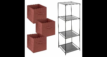 Opbergkastje Smartrack met kastmanden - 3x mandjes van stof - bordeaux rood - 34 x 98 cm