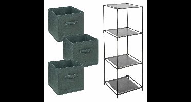 Opbergkastje Smartrack met kastmanden - 3x mandjes van stof - olijfgroen - 34 x 98 cm