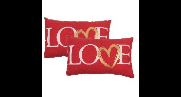 Out of the blue Sierkussens - Set van 2x stuks - valentijn - rood love - 30 x 50 cm - cadeau kussen